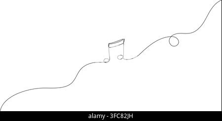 continuous line drawing of a musical note, minimalist music concept line art vector illustration Stock Vector