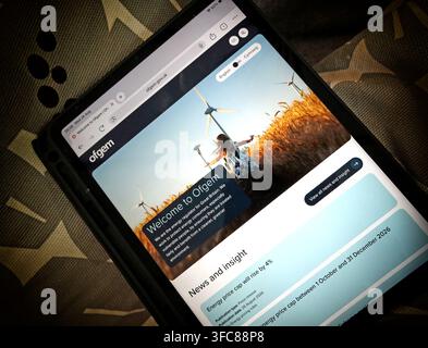Ofgem energy price cap webpage on a tablet after the regulator announced a 4% rise for October to December 2026. Stock Photo