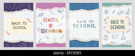 Vertical banners Back to School with torn paper Stock Vector