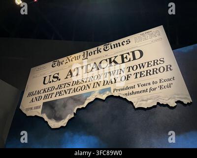 A large reproduction of the New York Times front page of September 12, 2001. Washington, District of Columbia, United States, 12 August 2026. Stock Photo