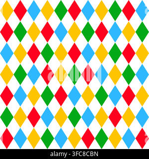 Vintage diamond pattern with festive circus motifs creates elegant holiday backdrop seamless vector pattern. Stock Vector