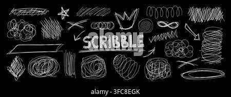 Pen doodles and scribbles form chaotic handwritten textures vector illustration set. Stock Vector