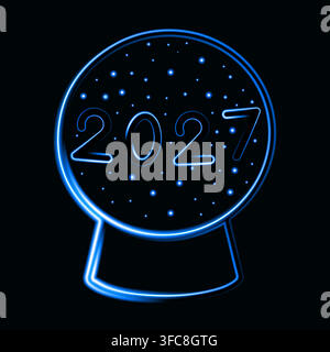 Vector isolated illustration of a magic ball with the inscription 2027 with neon effect. Stock Vector