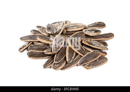 Heap of Roasted and Salted Sunflower Seeds Isolated on White Background Stock Photo
