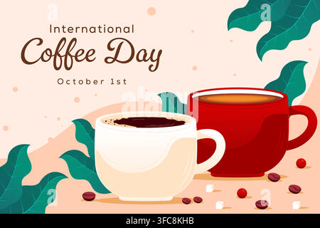 International Coffee Day Horizontal Banner Design with Coffee Cups Stock Vector