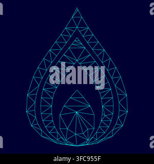 Fire low poly triangulation triangulated polygonal electric cyan blue vibrant aqua neon color vector illustration image outline contour line style Stock Vector