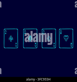 Playing cards low poly triangulation triangulated polygonal electric cyan blue vibrant aqua neon color vector illustration image outline contour line Stock Vector