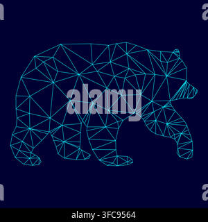 Bear low poly triangulation triangulated polygonal electric cyan blue vibrant aqua neon color vector illustration image outline contour line style Stock Vector