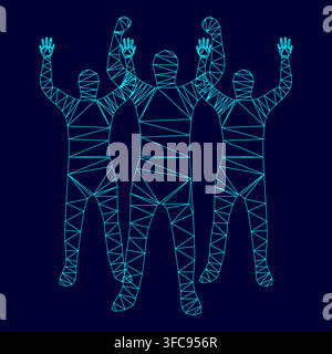 Business people low poly triangulation triangulated polygonal electric cyan blue vibrant aqua neon color vector illustration image outline contour Stock Vector