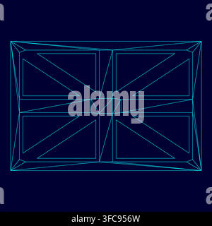 Flag united kingdom low poly triangulation triangulated polygonal electric cyan blue vibrant aqua neon color vector illustration image outline Stock Vector