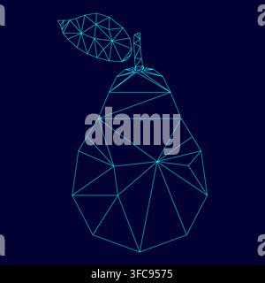 Pear low poly triangulation triangulated polygonal electric cyan blue vibrant aqua neon color vector illustration image outline contour line style Stock Vector