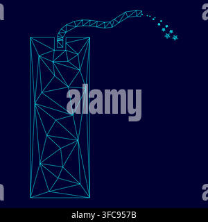 Dynamite low poly triangulation triangulated polygonal electric cyan blue vibrant aqua neon color vector illustration image outline contour line style Stock Vector