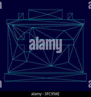 Car battery low poly triangulation triangulated polygonal electric cyan blue vibrant aqua neon color vector illustration image outline contour line Stock Vector