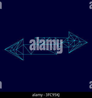 Two side arrows low poly triangulation triangulated polygonal electric cyan blue vibrant aqua neon color vector illustration image outline contour Stock Vector