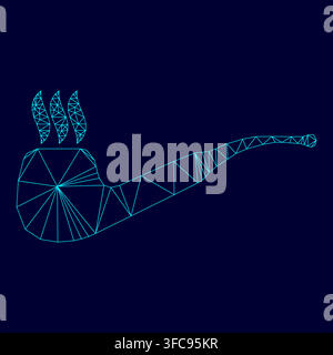Smoking pipe low poly triangulation triangulated polygonal electric cyan blue vibrant aqua neon color vector illustration image outline contour line Stock Vector