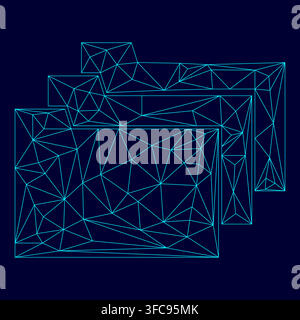 Folders low poly triangulation triangulated polygonal electric cyan blue vibrant aqua neon color vector illustration image outline contour line style Stock Vector