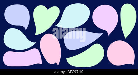 Set of colorful blank speech bubbles and thought frames on a dark blue background, ideal for social media, comics, messaging, presentations, stickers Stock Vector