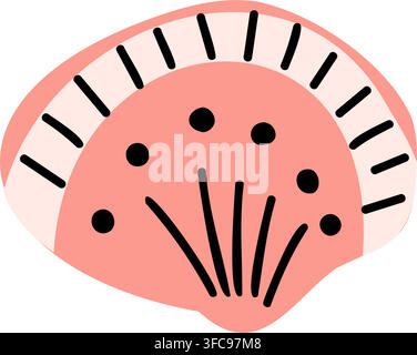 Hand drawn pink scallop shell isolated on white, ideal for coastal decor, nautical branding, summer designs, seafood packaging, beach artwork and mari Stock Vector