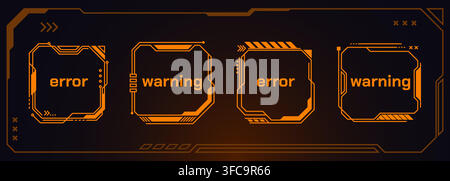 Futuristic ui frame with neon glowing hud elements on black background. Vector realistic illustration of holographic error interface design for game screens, tech dashboards, cyberpunk square borders Stock Vector