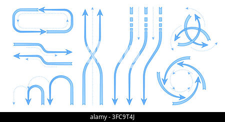 Cold air flow direction arrows set isolated on white background. Vector realistic illustration of cool wind or fresh airflow patterns, symbols for HVAC and modern temperature control applications Stock Vector
