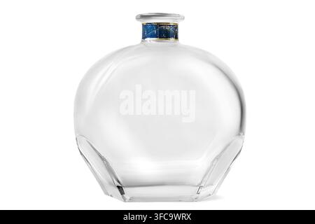 Empty transparent round glass bottle isolated on white background Stock Photo