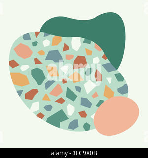 Abstract terrazzo pattern with colorful spots and shards. The design features a mix of green, orange, and beige shapes on a light background. Stock Vector
