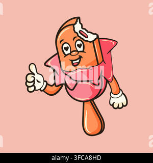 Smiling popsicle mascot giving thumbs up in playful cartoon style with warm pastel colors Stock Vector