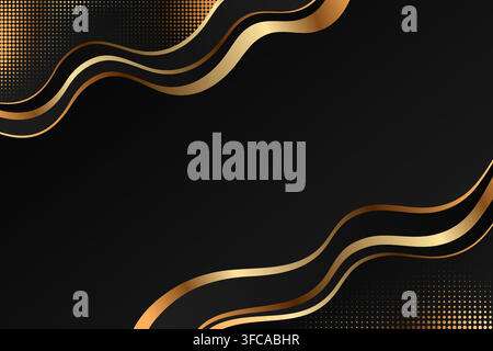 Luxury Black and Gold Background. Golden vector waves lines design. Elegant banner with smooth wave curves for poster, website, gala, presentation Stock Vector