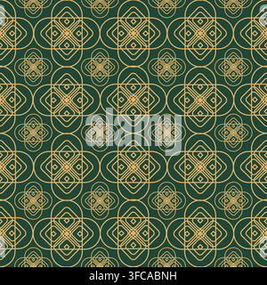 Luxury Art Deco Seamless Pattern. Oriental geometric pattern on emerald green background. Elegant vintage wallpaper for packaging design. Stock Vector