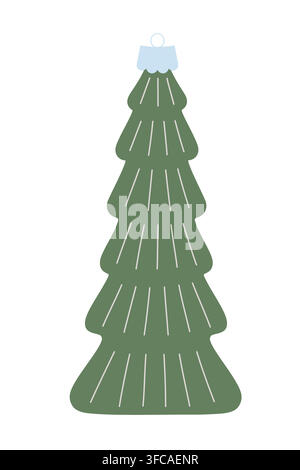 Christmas bauble in form of green fir tree hand drawn flat illustration, vintage holiday tree decoration, retro seasonal style, cozy festive mood and traditional winter celebration atmosphere Stock Vector
