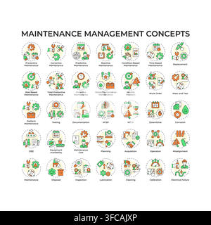 Maintenance management multi color concept icons Stock Vector
