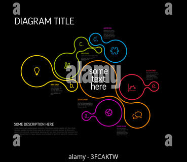 A modern infographic template featuring colorful fluid circular shapes on a black background. This infographic template uses vibrant metaball elements Stock Vector