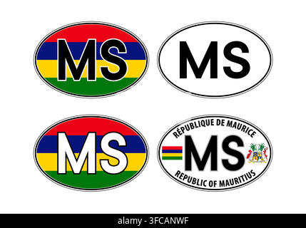 Mauritius, oval international vehicle registration code license plate car sticker, vector illustration Stock Vector