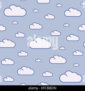 Seamless cloud pattern with strokes on a light blue background. Simple pattern. Vector illustration Stock Vector