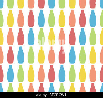 Seamless pattern of rainbow vases. Colored glass jars. Crystal Ware. Bright pattern on a white background. Vector illustration Stock Vector