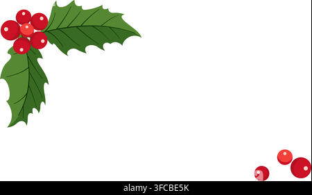 Christmas holly berry corner. hand drawn vector element. green leaves with red winter berries for frames. Perfect for holiday greeting cards sticker design and xmas invitations. Stock Vector