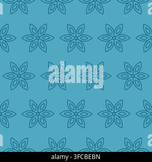 Seamless pattern of contour snowflakes. Simple geometric winter pattern on cyan background. Symmetry. Vector illustration Stock Vector