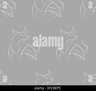 Seamless pattern of contour bull on a gray background. Minimalist bull. Vector illustration Stock Vector