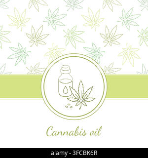 Cannabis oil product illustration with hemp leaves pattern Stock Vector
