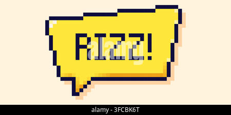 Back to School pixel art yellow speech bubble with rizzz world. Stock Vector