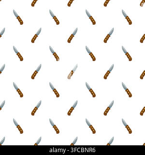Seamless pattern with small utility knives featuring silver blades, curved brown wooden handles and gold rivets. Ideal for fabric, wallpaper, wrapping Stock Vector