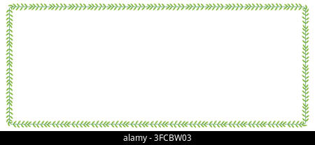 Green laurel vine border forms a rounded rectangle frame as minimal botanical wedding ornament isolated on white for invitation labels, menus or clean stationery layout design projects. Stock Vector
