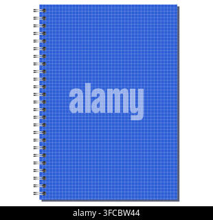 Pale Green engineering grid notebook page shows fine squared ruling, side wire binding, and upright portrait format on light gray background. Suitable for schoolwork, planning, stationery layouts, Stock Vector