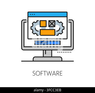 Software program code line icon or pictogram. Computer system programing line sign, software development icon. Program code technology pictogram Stock Vector