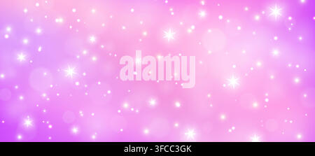 Fairy iridescent gradient magic sky background, rainbow pink and purple glitter sparkles and stars layout. Vector pastel light with dreamy holographic texture, soft fantasy glow and bubble effect Stock Vector