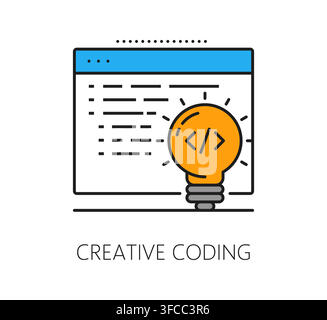Software coding creative program code line icon or sign. Application development lineart sign, program code technology icon. Software programing symbol Stock Vector