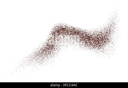 Coffee or pepper powder wave, chocolate or cocoa dust burst. Crumbs or granules spicy cinnamon brown explosion, pithy sand splash. Isolated realistic 3d swirling and dusting grain wave, noisy scatters Stock Vector