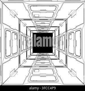 Sci-Fi Wall Panel Corridor Vector. An Illustration Of Futuristic Tunnel Corridor Isolated On White Background. Stock Vector