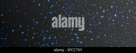 Blue sparkling stars, shiny particles light effect, transparent flying stardust texture Stock Vector