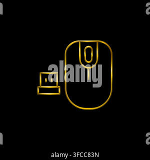 Wireless mouse icon. Metallic gold icons set collection. Stock Vector